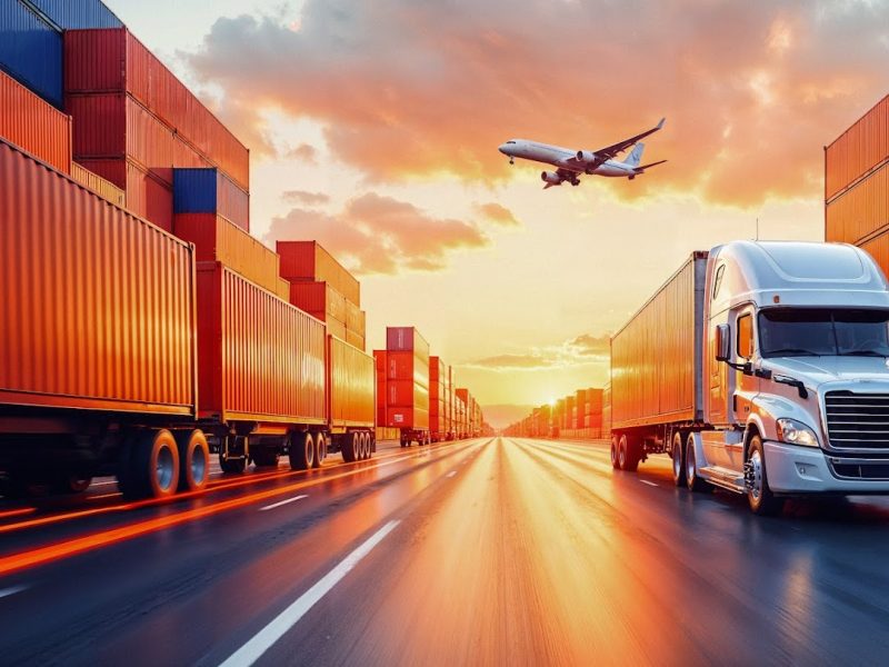 freight-transportation-sunset-with-trucks-airplane